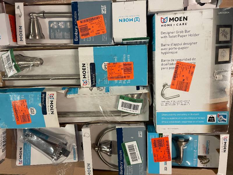 Lot of Moen Towel Bars, and bathroom Decor