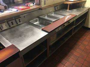lot 27 image: Electric Food Warmer & Stainless Kitchen Work Table System 120 x 32 x 37