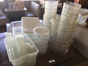 lot 64 image: Large Lot of Plastic Measuring Storage Containers & Lids, Cutting Boards