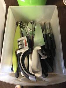 lot 87 image: Large Lot of Cooking Knives with Sharpener