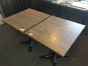 lot 109 image: Lot of Two 27 x 30 x 30 Steel Base Wood Top Tables
