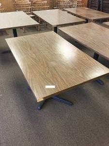 lot 119 image: 48 x 30 x 30 Steel Base Wood Top Table