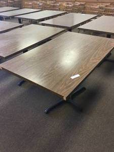 lot 121 image: 48 x 30 x 30 Steel Base Wood Top Table