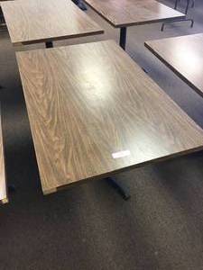 lot 123 image: 48 x 30 x 30 Steel Base Wood Top Table