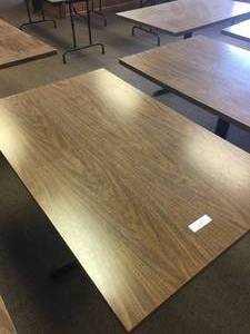 lot 124 image: 48 x 30 x 30 Steel Base Wood Top Table