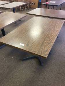lot 126 image: 48 x 30 x 30 Steel Base Wood Top Table
