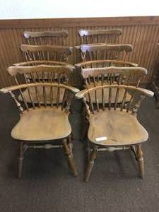 lot 127 image: Lot of Six Solid Wood Dining Chairs-Great For Restoration Project