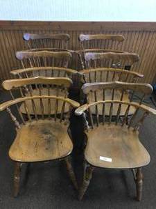 lot 128 image: Lot of Six Solid Wood Dining Chairs-Great For Restoration Project