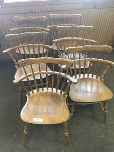 lot 129 image: Lot of Six Solid Wood Dining Chairs-Great For Restoration Project