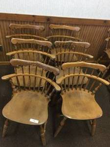 lot 132 image: Lot of Six Solid Wood Dining Chairs-Great For Restoration Project