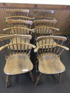 lot 133 image: Lot of Six Solid Wood Dining Chairs-Great For Restoration Project