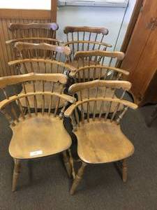lot 134 image: Lot of Six Solid Wood Dining Chairs-Great For Restoration Project