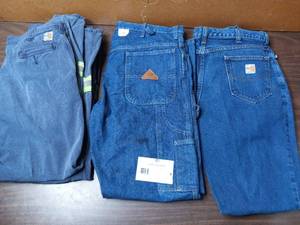4 pair Flame Resistant Pants - Carhartt 36x32 & 36x34 Dungaree Below the Knee Reflective Pants - 1 Carhartt 36x34 Denim Pant - 1 Bullwark  36x34 Carpenter Pants