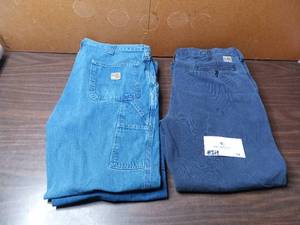 3 pair Flame Resistant 2 Carhartt 38x32 Denim Carpenter Pants - 1 Carhartt Below the Knee Reflective Dungaree