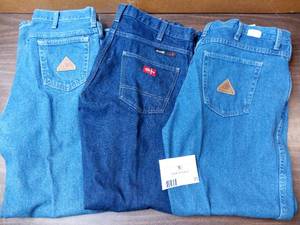 3 pair Flame Resistant Denim Pants 1 Dickies 34x37 FR Carpenter Pants - 1 Bullwark FR 38x34- 1 Bullwark FR 42x30