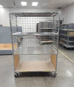 Large Industrial Heavy Duty Three Sided Rolling Metal Cage Cart