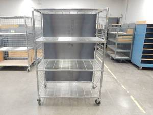 Large Industrial Heavy Duty Three Sided Rolling Metal Cage Cart