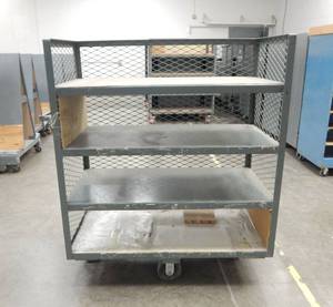 Large Industrial Heavy Duty Three Sided Rolling Metal Mesh Cart