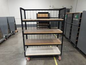 Large Industrial Heavy Duty Three Sided Rolling Metal and Wood Cart