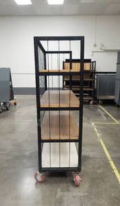 Large Industrial Heavy Duty Three Sided Rolling Metal and Wood Cart