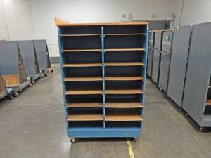 Large Industrial Heavy Duty Two Sided Multi-Shelf Rolling Wood Cart