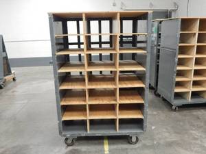 Large Industrial Heavy Duty Three Sided Multi-Shelf Rolling Metal and Wood Cart