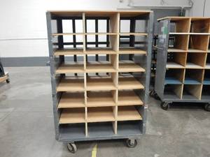 Large Industrial Heavy Duty Three Sided Multi-Shelf Rolling Metal and Wood Cart