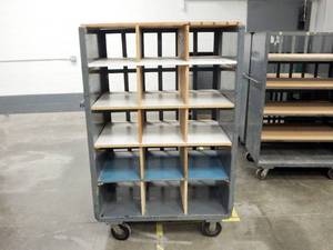 Large Industrial Heavy Duty Three Sided Multi-Shelf Rolling Metal and Wood Cart