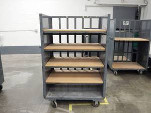Large Industrial Heavy Duty Two Sided Multi-Shelf Rolling Metal and Wood Cart