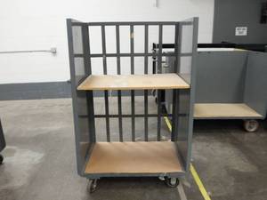 Large Industrial Heavy Duty Three Sided Rolling Metal and Wood Cart
