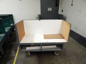 Large Industrial Heavy Duty Three Sided Bench Style Metal and Wood Rolling Cart