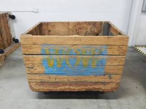 Large Vintage Industrial Rolling Wood Bin