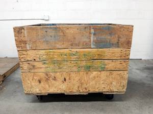 Large Vintage Industrial Rolling Wood Bin