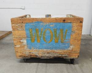 Large Vintage Industrial Rolling Wood Bin