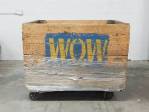 Large Vintage Industrial Rolling Wood Bin