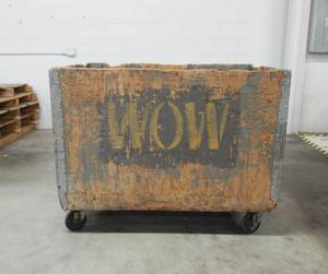 Large Vintage Industrial Rolling Wood Bin