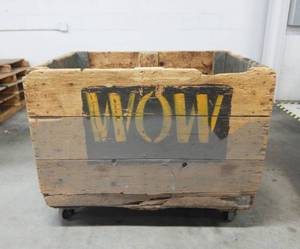 Large Vintage Industrial Rolling Wood Bin