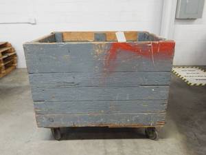 Large Vintage Industrial Rolling Wood Bin