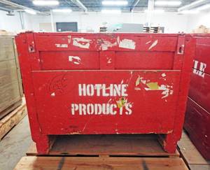 Large Vintage Brown and Bigelow Hotline Branded Heavy Duty Hinged Wood Shipping Storage Cargo Crate Container