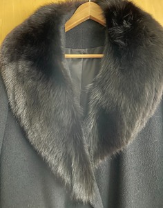 Black Cloth Coat with a Fox Fur Collar