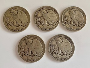 (5)  1941 Walking Liberty Half Dollar Coins
