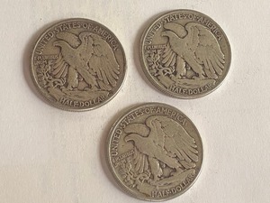 Three 1944 Walking Liberty Half Dollar Coins