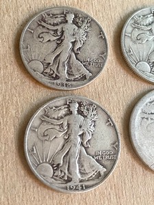 Four Walking Liberty Half Dollar Coins