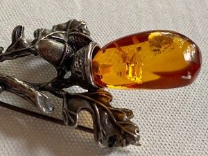 Acorn Motif Amber Brooch