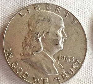 Four 1962 Benjamin Franklin Half Dollar Coins
