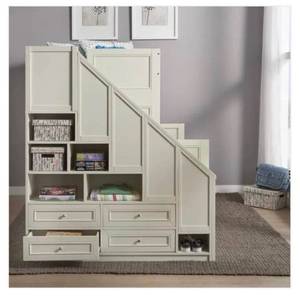lot 1 image: Twin Over Full Bunk Bed with Steps and Lower Storage-Drawers by HOMESTYLES Its Retail price $1,261