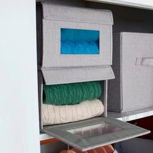 lot 25 image: 1-Pair Large Siler Linen Shoe Box with Drop Front Vision (2-Pack)