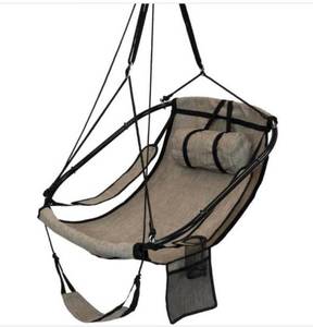 lot 32 image: 3.8 ft. L Hanging Hammock Chair Swing with Armrests, Side Pouch and Footrest