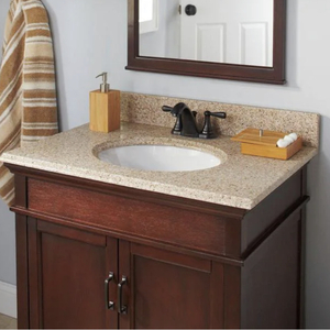 lot 63 image: 31 in. x 22 in. Granite Vanity Top in Beige with White Bowl and 4 in. Faucet Spread