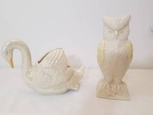 Belleek Owl and Unmarked Swan